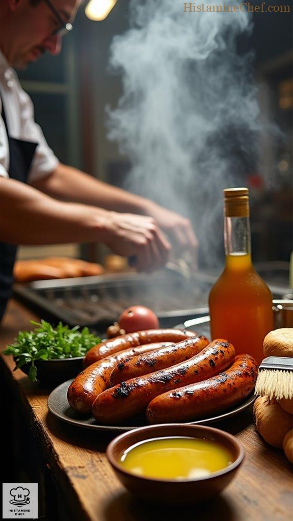 grill bratwurst on charcoal